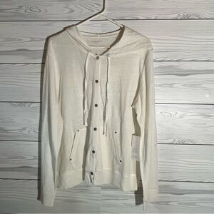 NWT Eileen Fisher Linen Hooded Button Up Sweater Large Cream